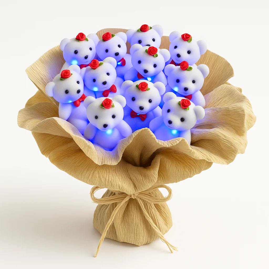 Işıklı Peluş Ayıcık Buketi