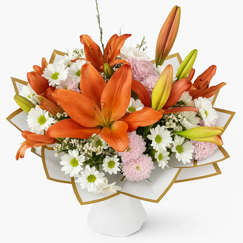 Lilyum ve Krizantem Buketi