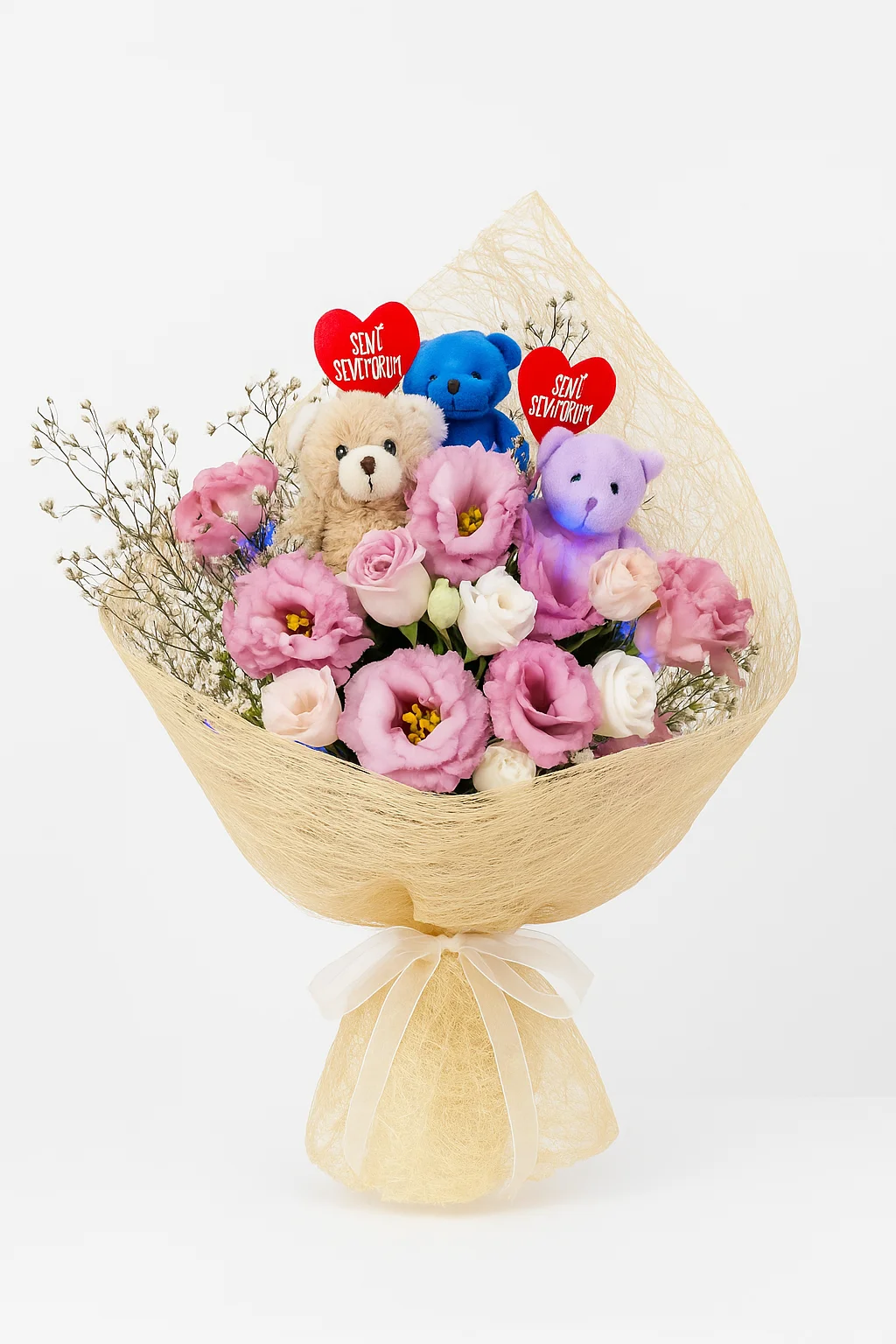 Işıklı ve Ayıcıklı Çiçek Buket