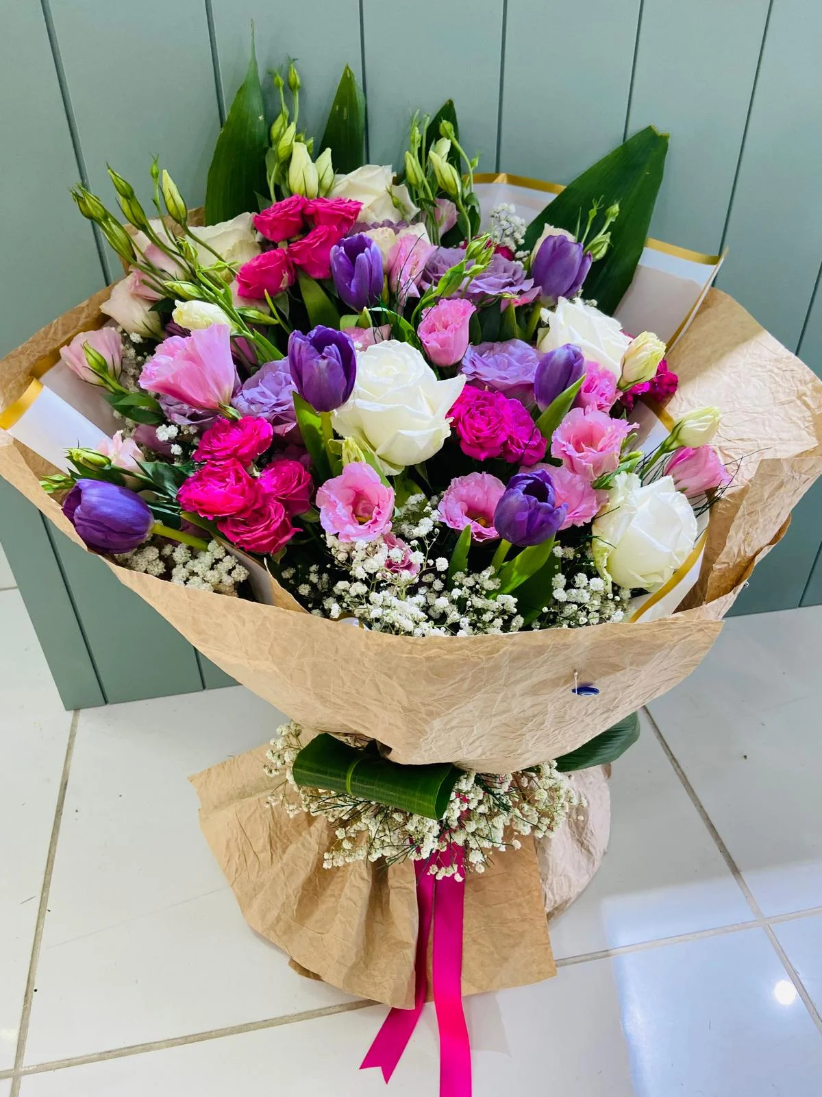 Pembe & Mor Karışık Çiçek Buketi