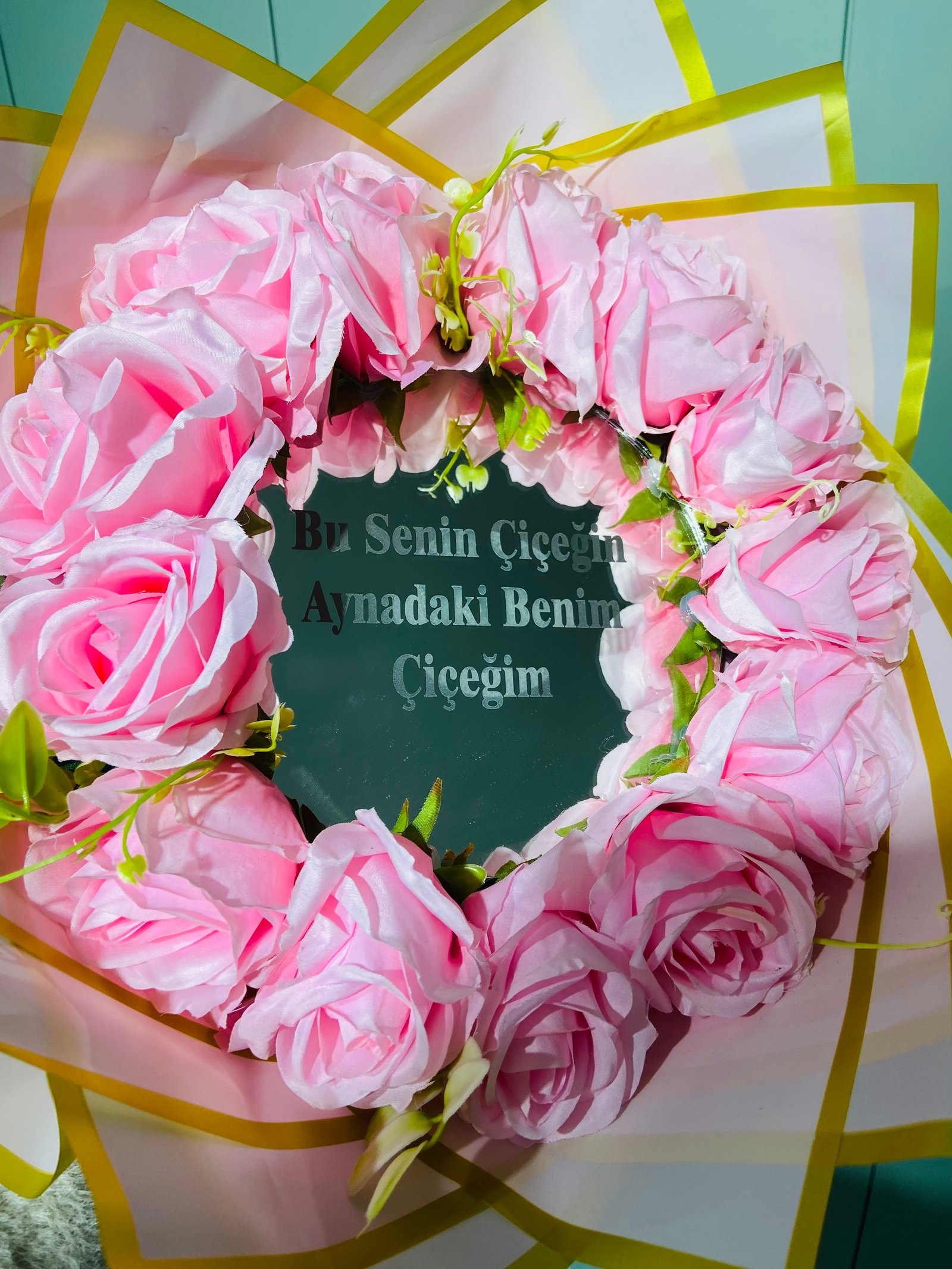 Aynalı buket- Açık pembe 